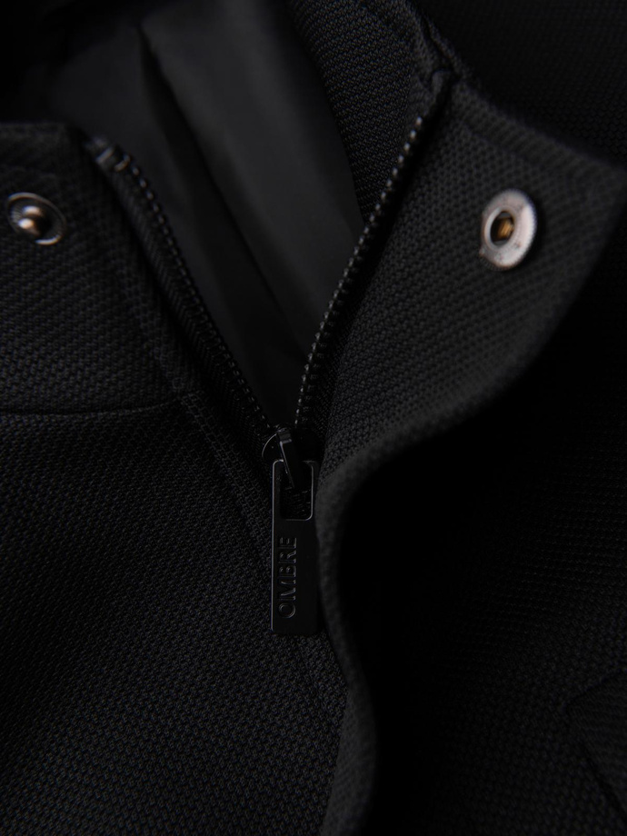 Men's coat with asymmetrical fastening and high collar - light brown V4 OM-COWC-0120