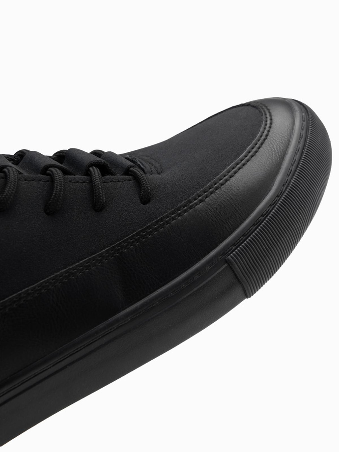 Buty męskie sneakersy za kostkę z ozdobnymi zakładkami – czarne V4 OM-FOSH-0176