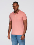 Klasyczna koszulka polo z bawełnianej dzianiny – różowa V4 OM-POWS-0142