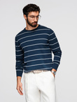 Casualowy męski sweter w poziome paski – granatowy V1 OM-SWSW-0143