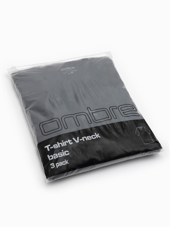 Zestaw bawełnianych męskich t-shirtów V-neck BASIC – 3x czarny V9 OM-TSBS-0233 