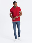 Men's cotton polo shirt with contrast trim - red V2 OM-POSS-0113
