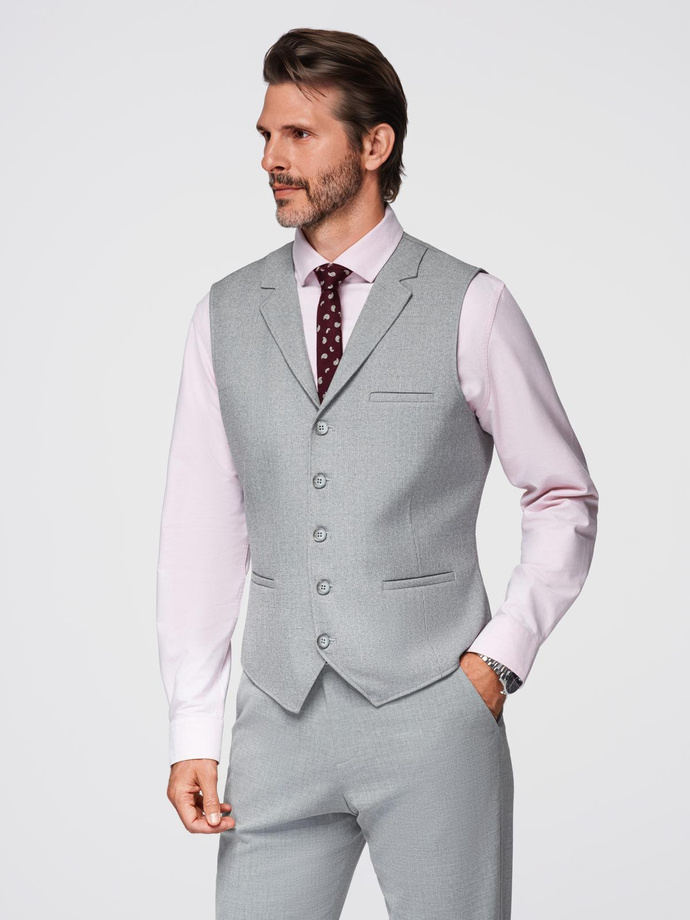 Men's suit vest with collar - light grey V1 OM-BLZV-0109