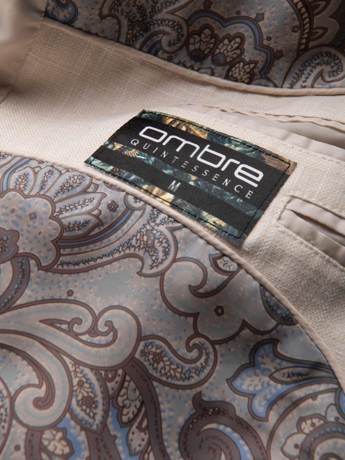 Men's REGULAR cut blazer with linen - cream V1 OM-BLZB-0128