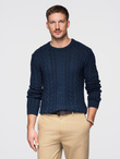 Men's elegant sweater with interesting weave - navy blue V5 OM-SWSW-0173