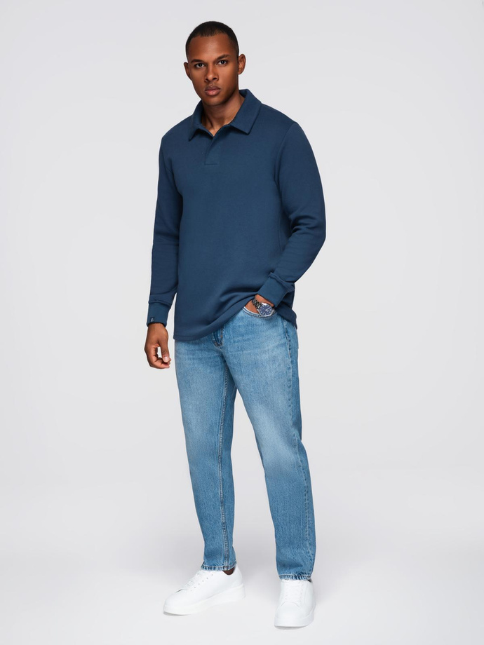Men's structured knit polo collar sweatshirt - dark blue V5 OM-SSNZ-0149