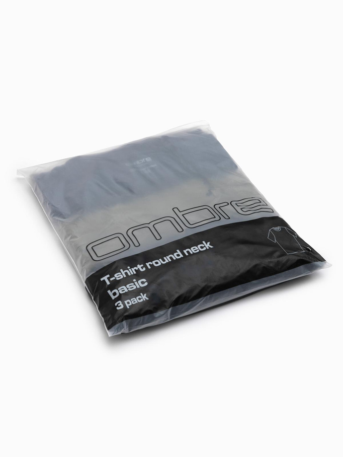 Zestaw męskich bawełnianych t-shirtów BASIC z okrągłym dekoltem – czarny/granatowy/khaki V3 OM-TSBS-0232