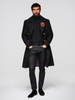 Men's double-breasted wool coat with decorative appliqués - black V1 OM-COWC-0147