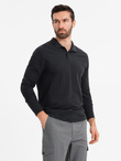 Longsleeve męski z kołnierzykiem polo BASIC – czarny V2 OM-POBL-0114