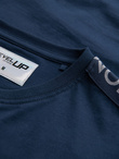 Men's cotton U-neck longsleeve with piping and chest print - dark blue V1 OM-LSCL-0127