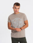 Men's printed cotton t-shirt - light brown V3 S1735