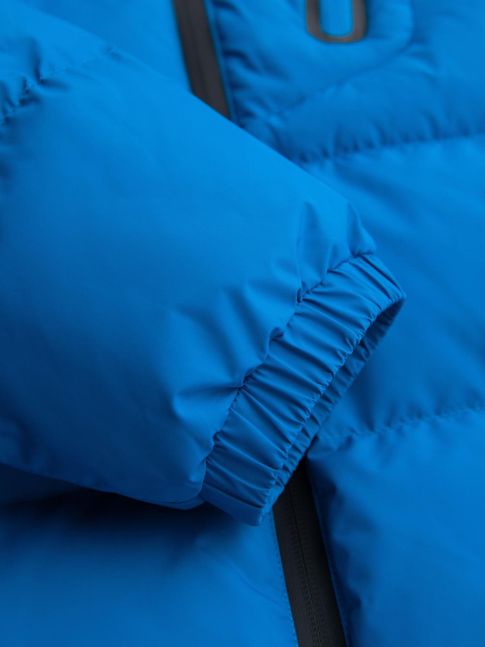 Ocieplana pikowana kurtka męska z raglanowym rękawem – niebieska V2 OM-JAHP-0302