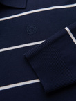 Męski longsleeve polo w poziome paski z wiskozą – granatowo-biały V1 OM-POLS-0146