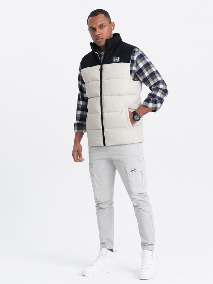 Men's contrast quilted sleeveless shirt - cream V1 OM-JAVJ-0161