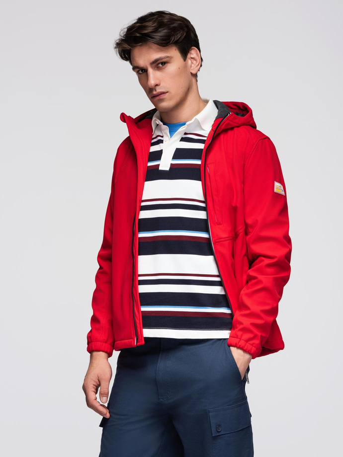 Męska kurtka z polarowym środkiem SOFTSHELL- czerwony V6 OM-JANP-0137