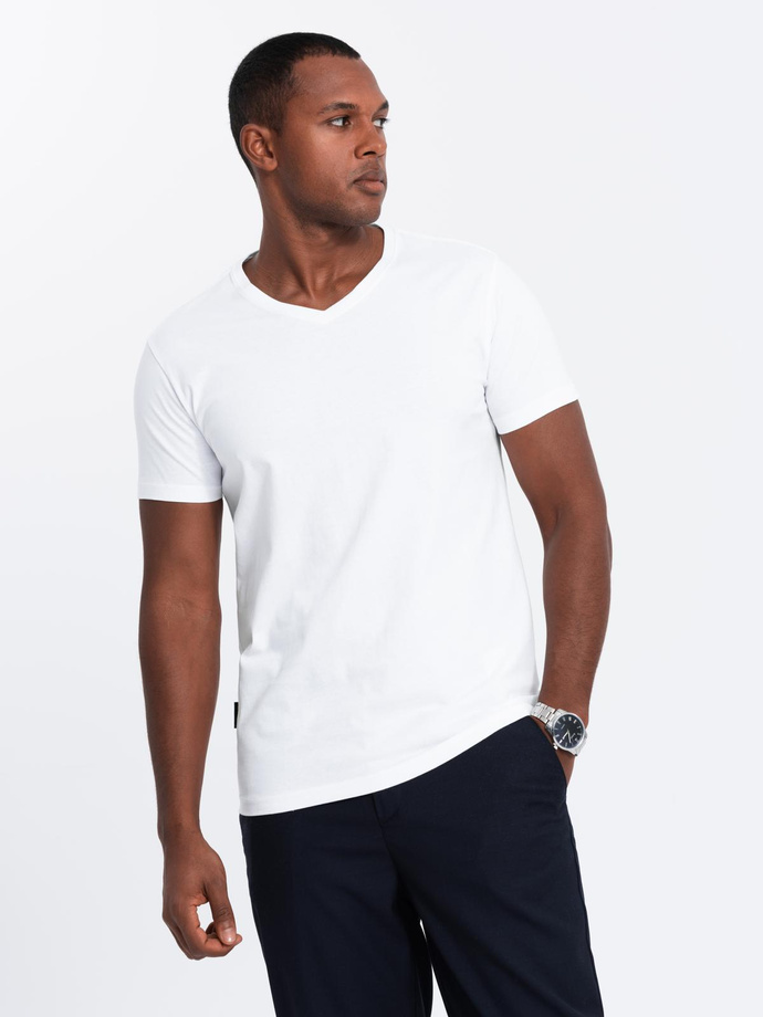 BASIC men's V-neck cotton t-shirt set - black/white/blue V1 OM-TSBS-0233