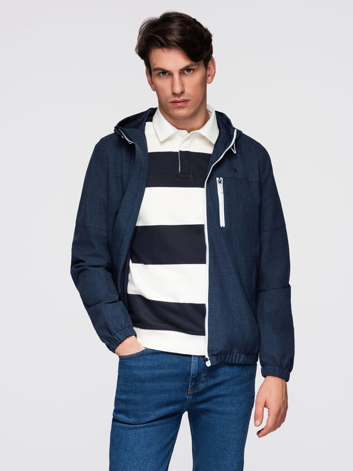 Men's lightweight sports jacket with fleece lining - navy blue V2 OM-JANP-0136