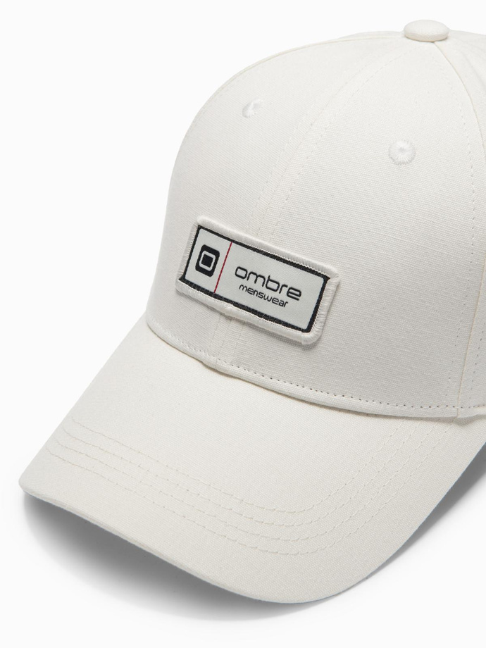 Men's baseball cap with visor and patch - cream V4 OM-ACCS-0103 