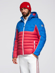 Men's quilted jacket with detachable hood - blue and red V1 OM-JALP-0206
