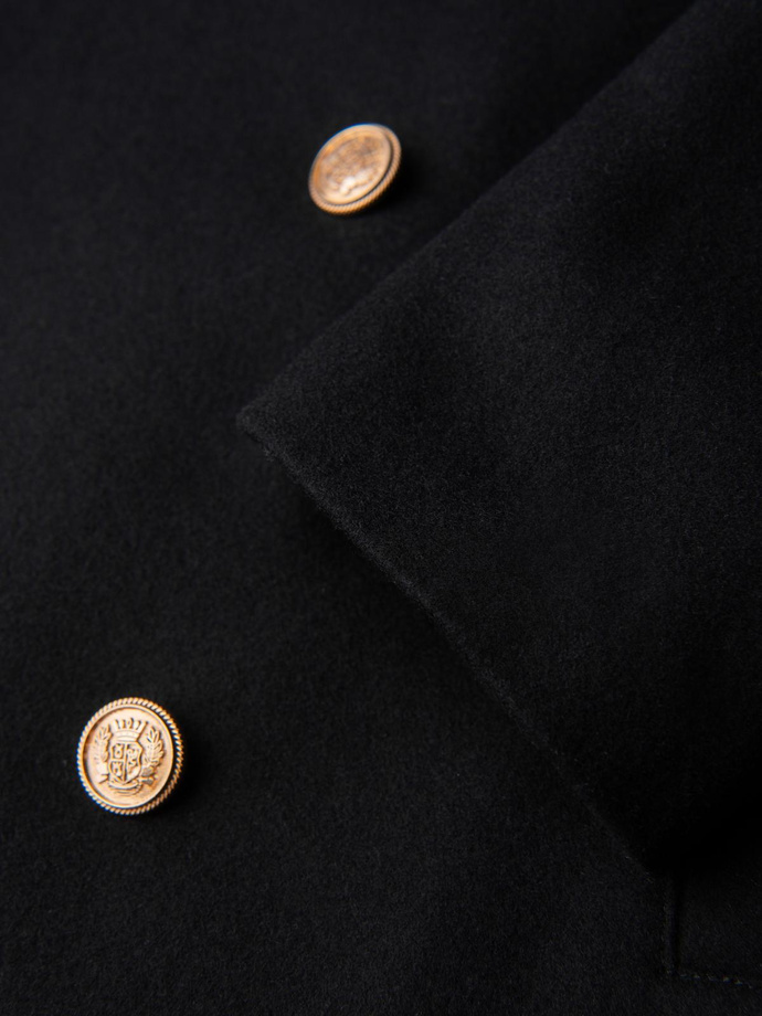 Men's insulated coat with hood and concealed zipper - black V1 OM-COWC-0110
