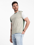Men's t-shirt with elastane with colored sleeves - green V5 OM-TSCT-0176