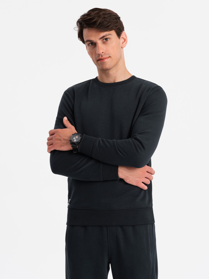 BASIC men's cotton sweatshirt set unbuttoned sweatshirt + joggers - black V9 Z84