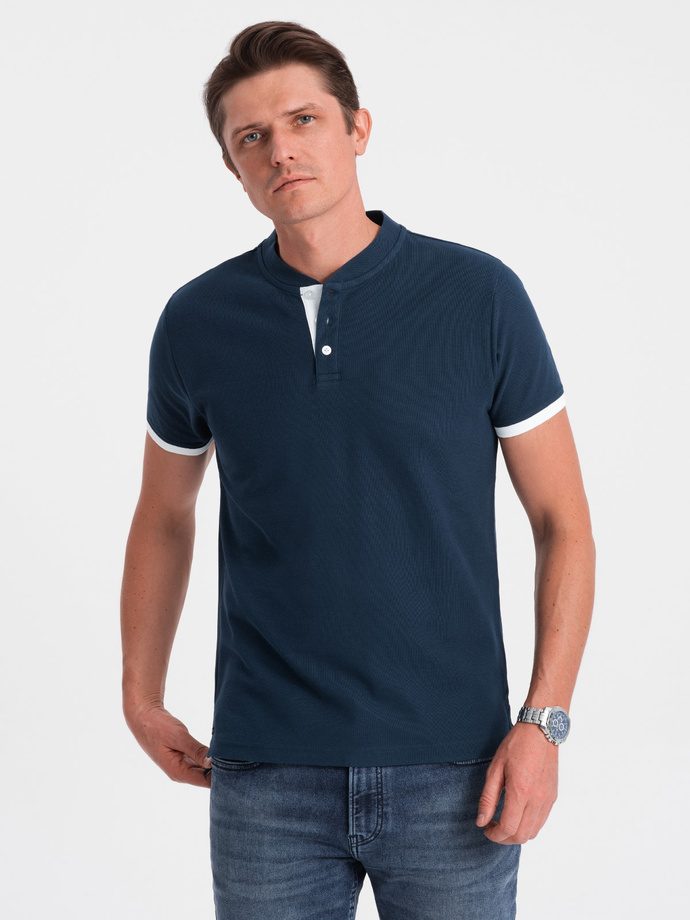 Men's collarless polo shirt - navy blue V4 OM-TSCT-0156