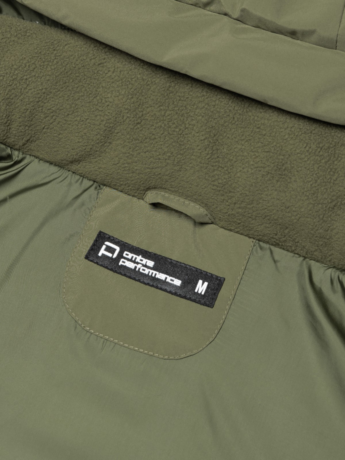 Zimowa kurtka męska z odpinanym kapturem - oliwkowa V1 OM-JAHP-0150