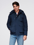 Men's winter jacket with detachable hood made of waterproof material - navy blue V1 OM-JAHP-0306