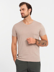 Zestaw bawełnianych koszulek męskich V-neck BASIC – szarozielony/biały/beżowy V14 OM-TSBS-0233 
