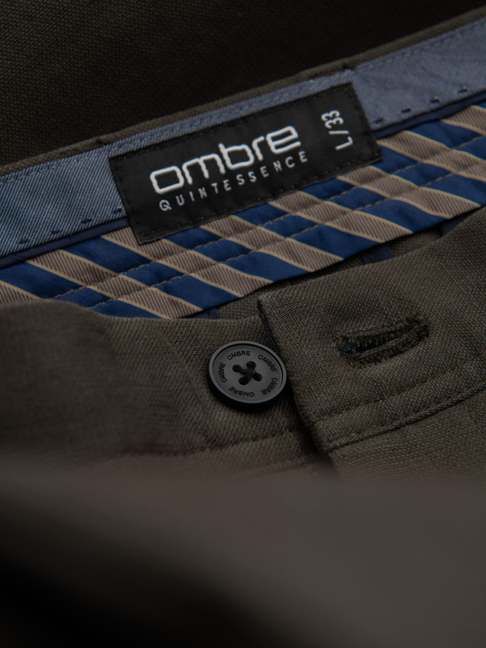 Klasyczne spodnie męskie chino z delikatną teksturą - khaki V2 OM-PACP-0188