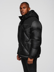 Men's quilted jacket with high zipped hood - black V1 OM-JAHP-0238