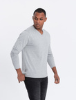 Męski longsleeve bez nadruku z dekoltem w serek - szary melanż V7 OM-LSBL-0108