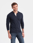 Men's longsleeve with buttons at the neckline - navy blue V3 OM-LSCL-0107