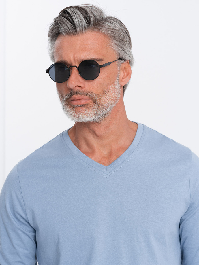 Men's unprinted longsleeve with a crew neckline - blue denim V9 OM-LSBL-0108 