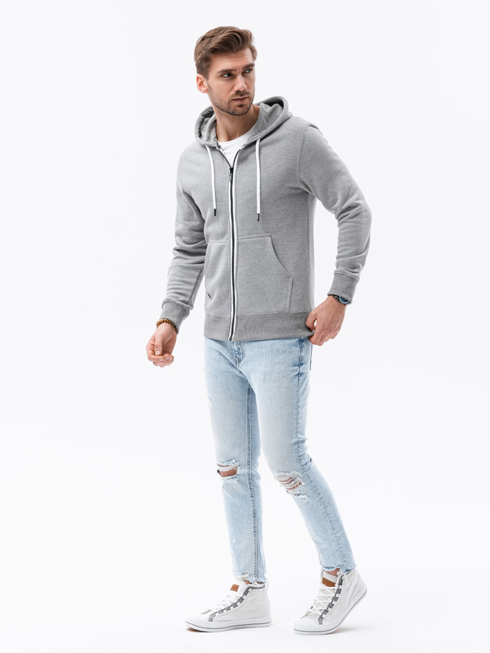 Bluza męska rozpinana z kapturem BASIC - szary melanż V7 B977