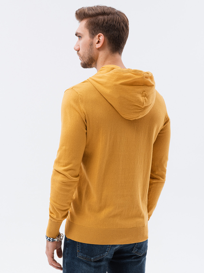 Sweter męski z kapturem - musztardowy V4 E187