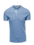 T-shirt męski polo bez kołnierzyka - niebieski V3 S1381