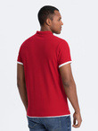 Men's cotton polo shirt with contrast trim - red V2 OM-POSS-0113