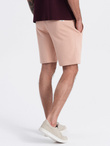 Men's knit shorts with drawstring and pockets - powder pink V11 OM-SRBS-0139