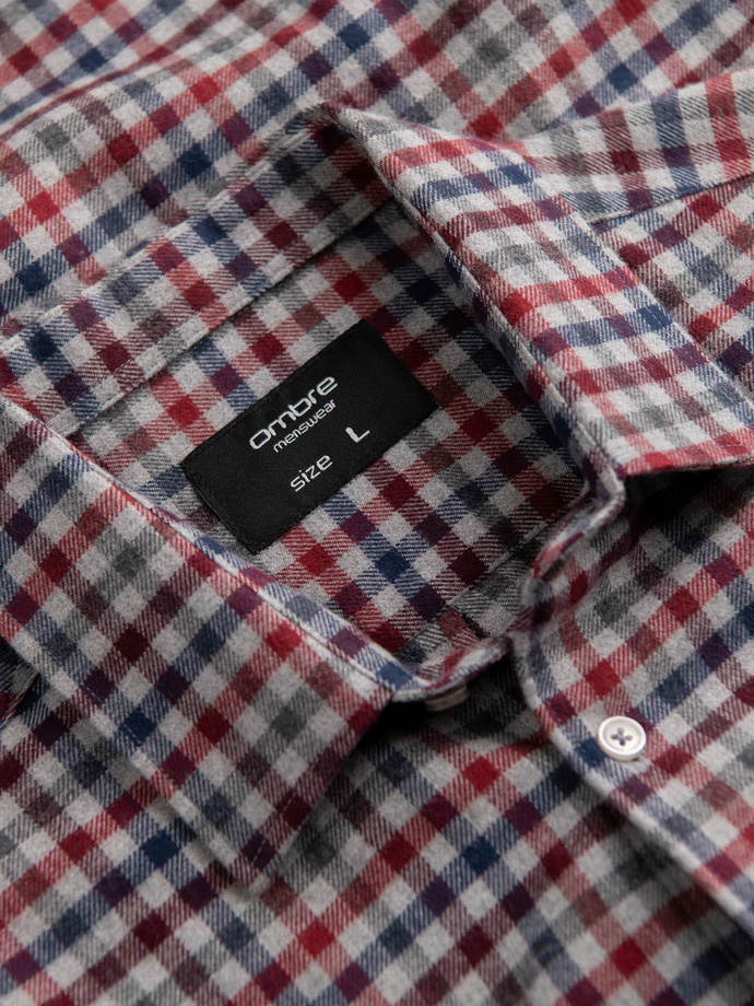 Męska flanelowa koszula w kratę - granatowo-czerwona V3 OM-SHCS-0150