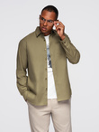 Men's cotton shirt with pocket REGULAR FIT - olive V2 OM-SHCS-0147