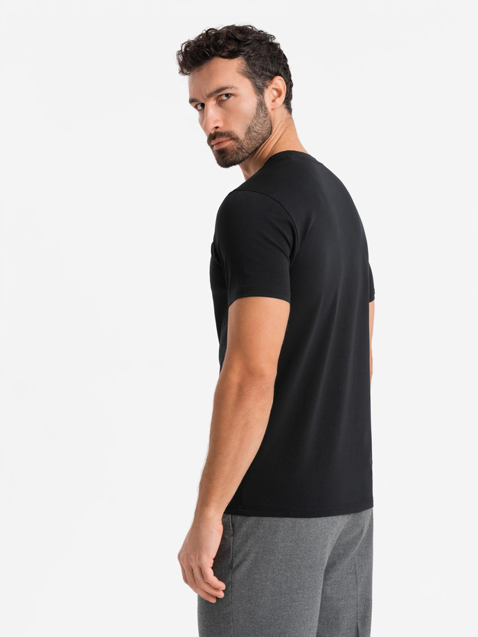 T-shirt męski SLIM FIT z elastanem i printem – czarny V1 OM-TSBC-0222 