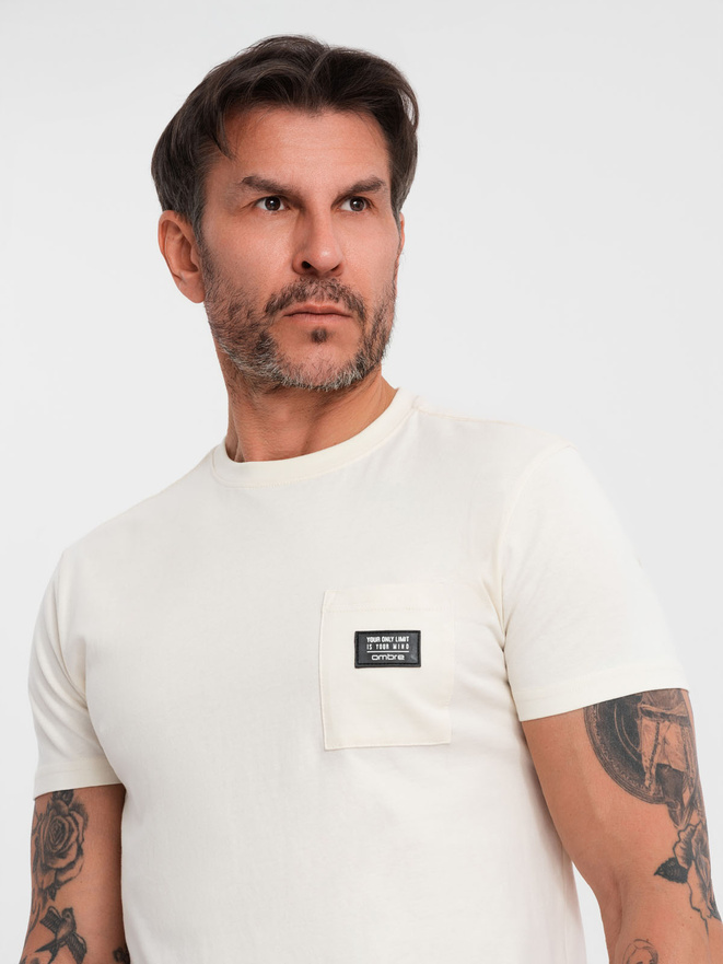 Men's casual t-shirt with pocket patch - cream V8 OM-TSCT-0109