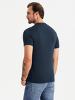 Koszulka męska SLIM FIT z okrągłym dekoltem i logotypem – granatowa V2 OM-TSCT-0220 