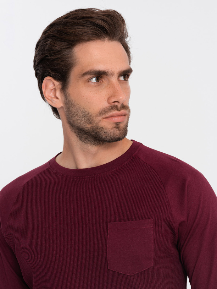 Men's longsleeve with "waffle" texture - maroon V6 OM-LSCL-0109