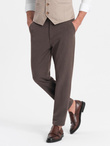 Spodnie męskie chino z gumką w pasie SLIM FIT - czekoladowe V2 OM-PACP-0158
