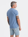 T-shirt męski polo bez kołnierzyka - niebieski V3 S1381