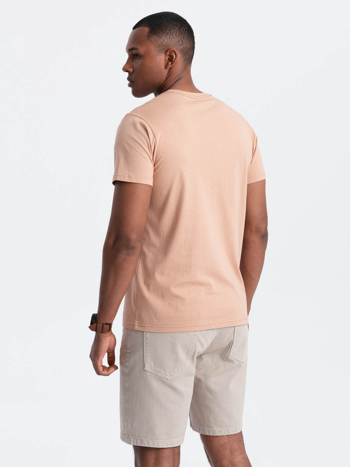Klasyczny T-shirt męski bawełniany BASIC - cielisty V9 OM-TSBS-0146