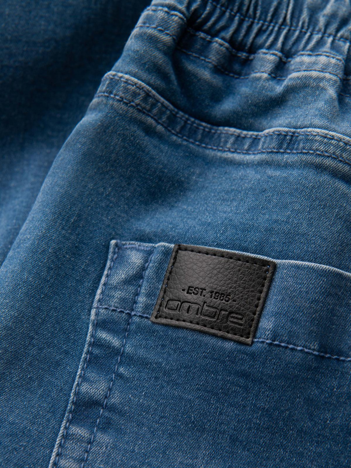 Men's denim joggers with piping - blue V3 OM-PADJ-0156